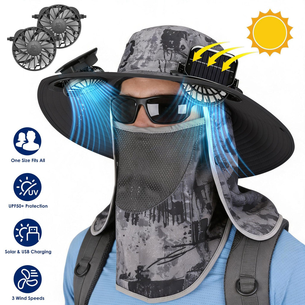 Solar Fan Hat with UPF50+ Sun Protection & Neck Flap