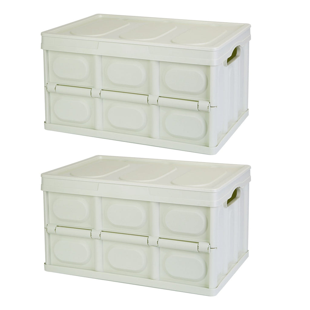 2Pcs 56L Collapsible Storage Bins With Dustproof Lid Waterproof Interior Bag Handle Stackable Storage Box Container Utility Organizer Crate For Campin