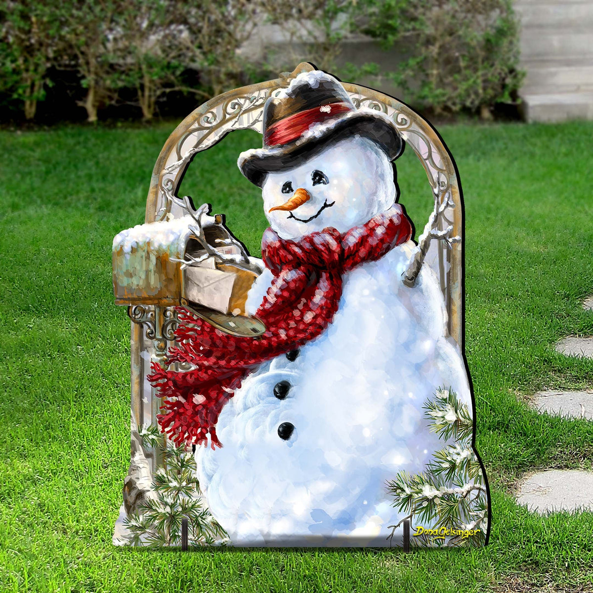 Seasons Greetings Snowman Outdoor Holiday Decor Dona Gelsinger Art - Holiday Lawn and Yard Wooden Decor - 8461038-2F-DG