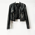 Heavy-duty PU Leather Moto-style Cropped Jacket With A Stand Collar And Zip Front