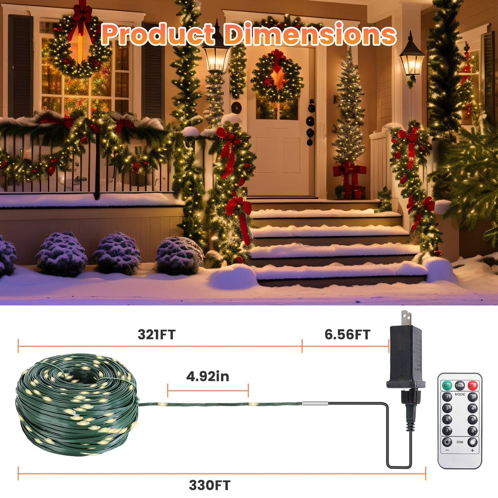330FT 1000LED Christmas String Lights | Waterproof Outdoor Fairy Lights with Remote & 8 Modes