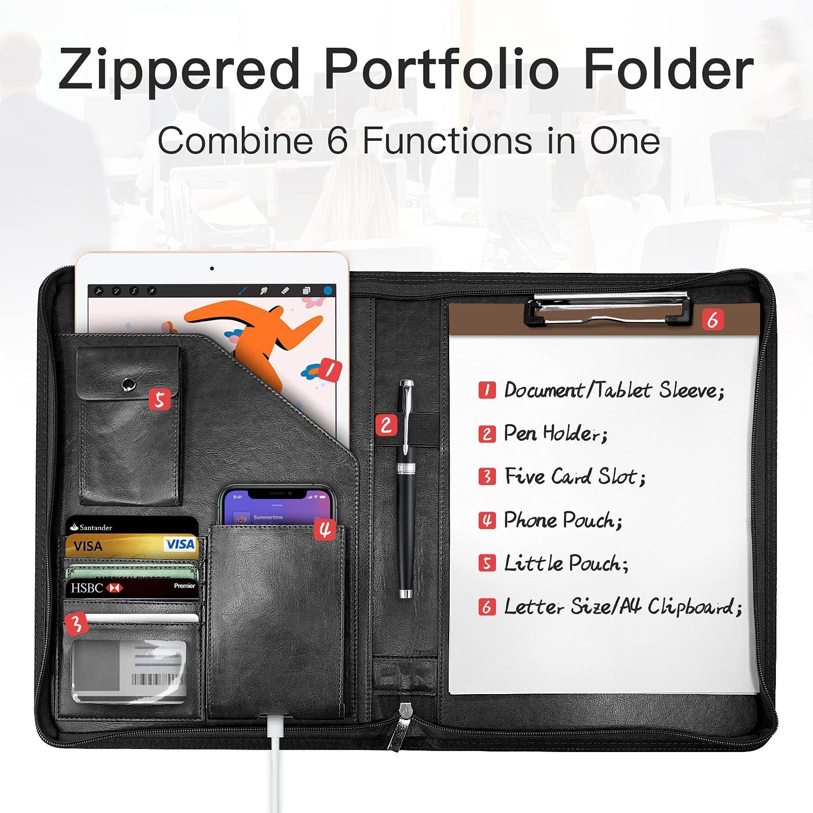 Zipper Leather Envelope Storage Bag