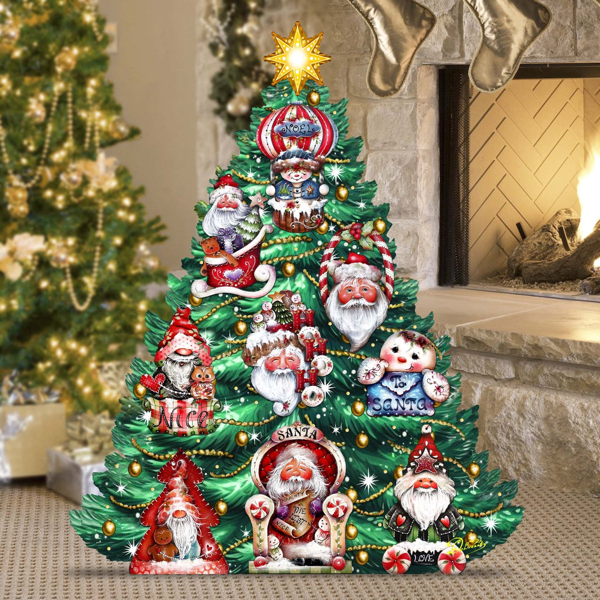 Santa-Themed Christmas Tree Outdoor Indoor Decor Wooden Christmas Decoration by Jamie Mills-Price Christmas Decor - 8191509F