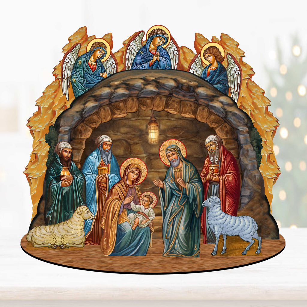 Orthodox Nativity Scene with Angels Decorative Village Eco Wood Set by G. Debrekht Nativity Holiday Decor - 852762