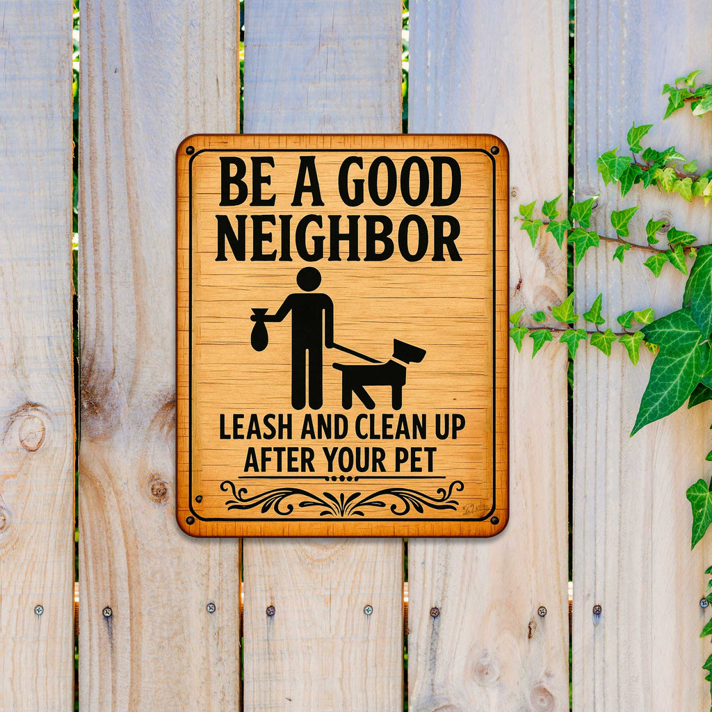 Be a Good Neighbor Wooden Sign – Leash and Clean Up After Your Pet – Handcrafted Outdoor Yard Sign by Designocracy - 961065