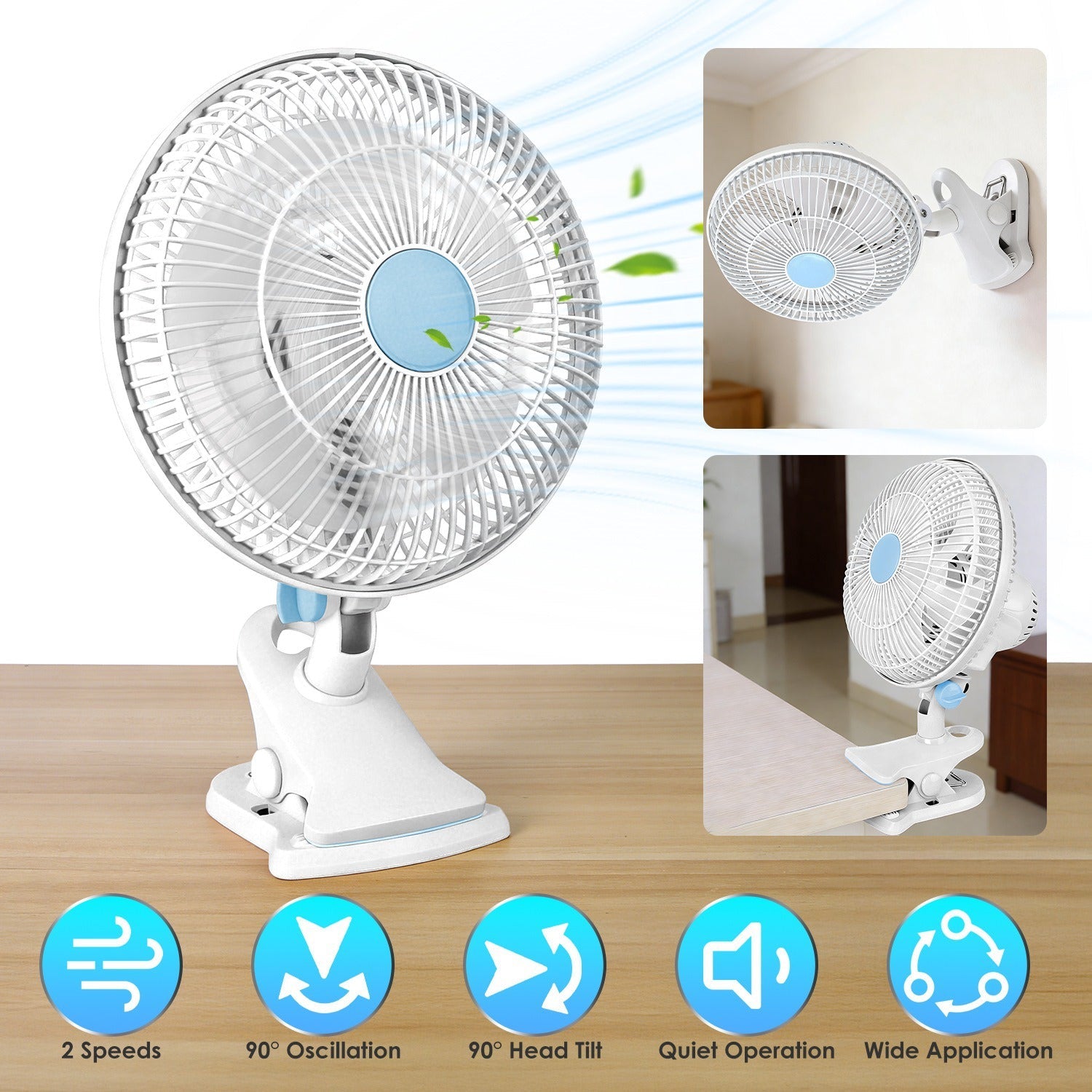 8.66" Clip On Fan with 90° Oscillation & 2 Speed Settings