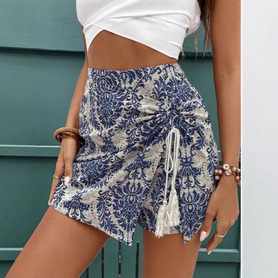 Women's Retro Spliced Wrap Shorts – Casual Polyester Shorts