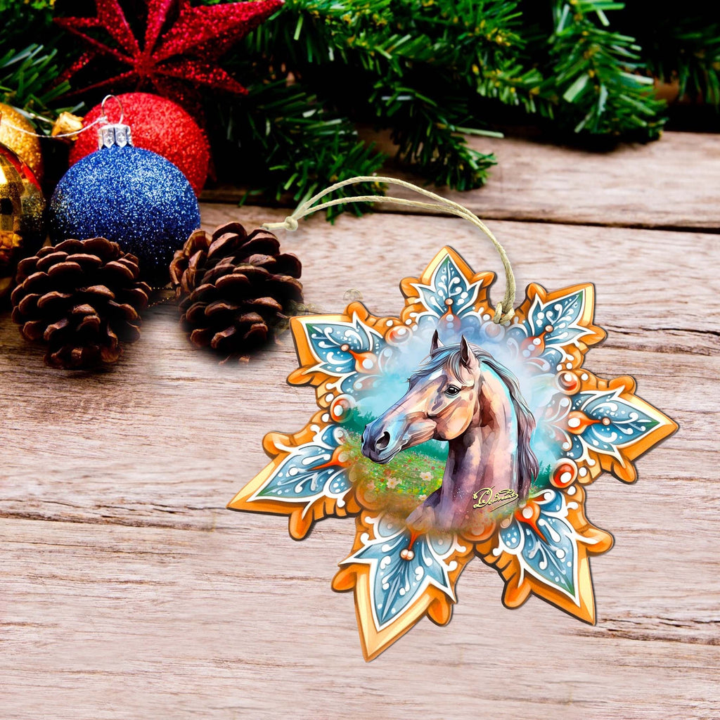 Horse Snowflake Large Wooden Ornament by G. Debrekht - Nature Wildlife Decor - 8688431M