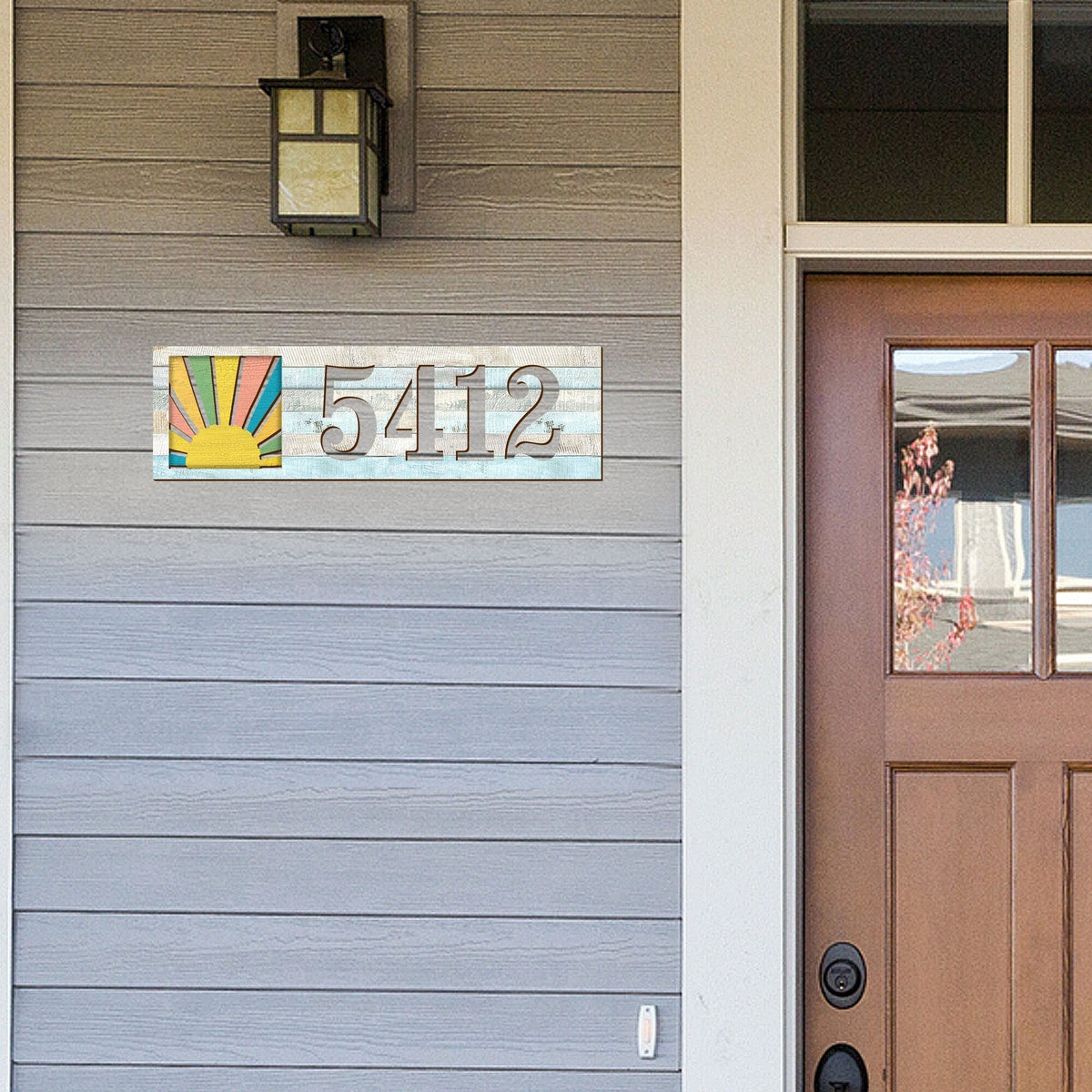 Address Sign - House Numbers for Housewarming - Sunrise Wooden Plaque - Custom Home Sign - MA989821B