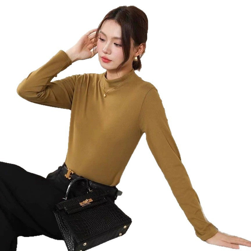 Versatile Double-Sided Brushed Knit Long-Sleeve Top