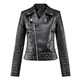 Turn-down Collar Motorcycle PU Leather Jacket Womens
