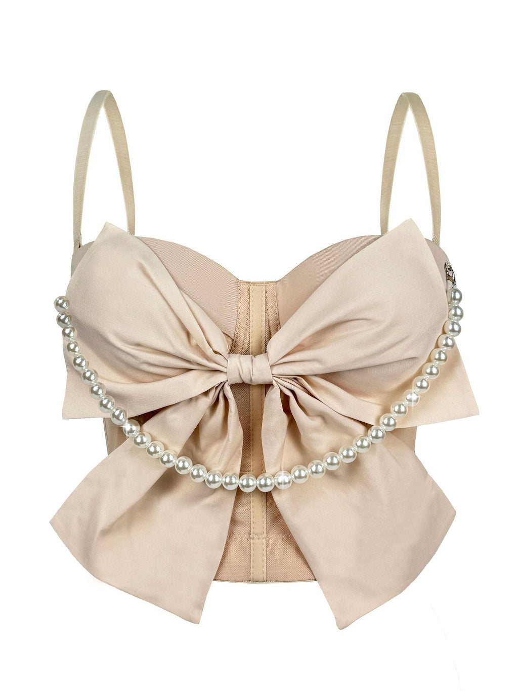 Summer New Pearl Bow Camisole Stylish Versatile Fishbone Corset Slim Fit Elegant Top