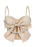 Summer New Pearl Bow Camisole Stylish Versatile Fishbone Corset Slim Fit Elegant Top