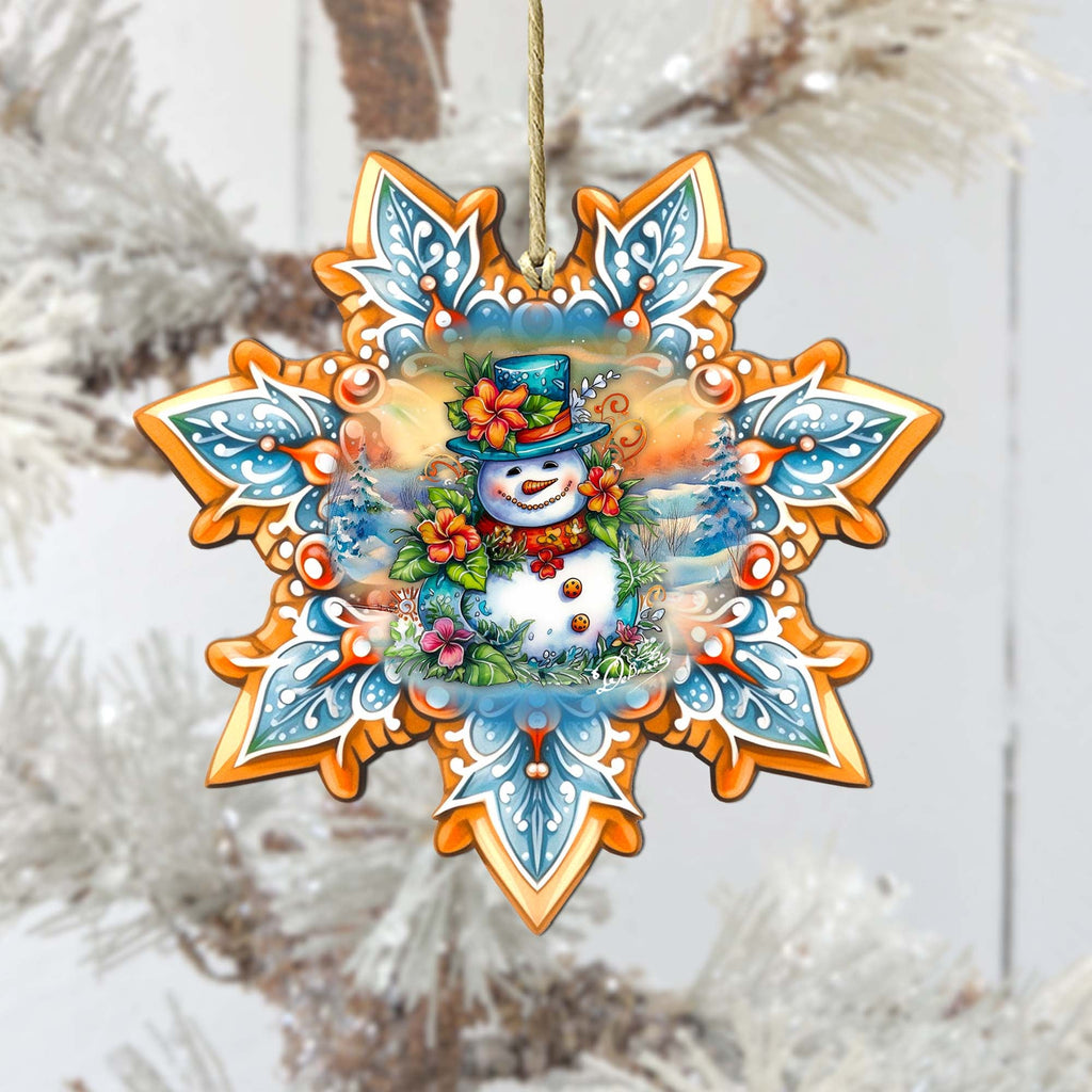 Snowman Snowflake Large Wooden Ornament by G. Debrekht - Christmas Santa Snowman Décor - 8688425M