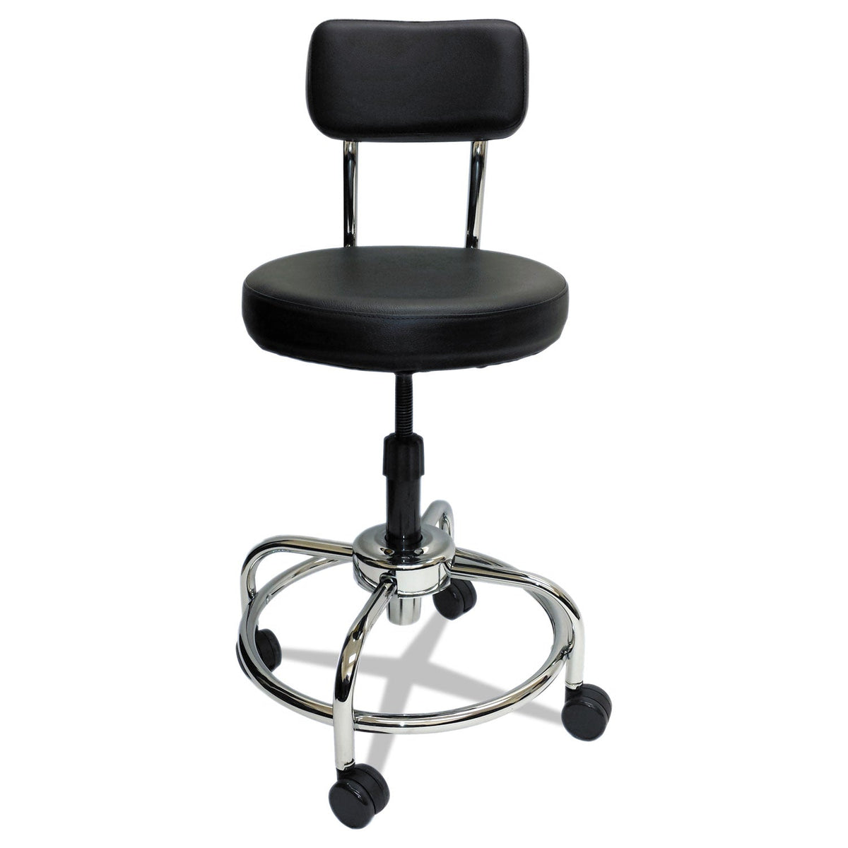 ShopSol Lab and Healthcare Stool, Supports Up to 300 lb, 19" to 27" Seat Height, Black Seat/Back, Chrome Base