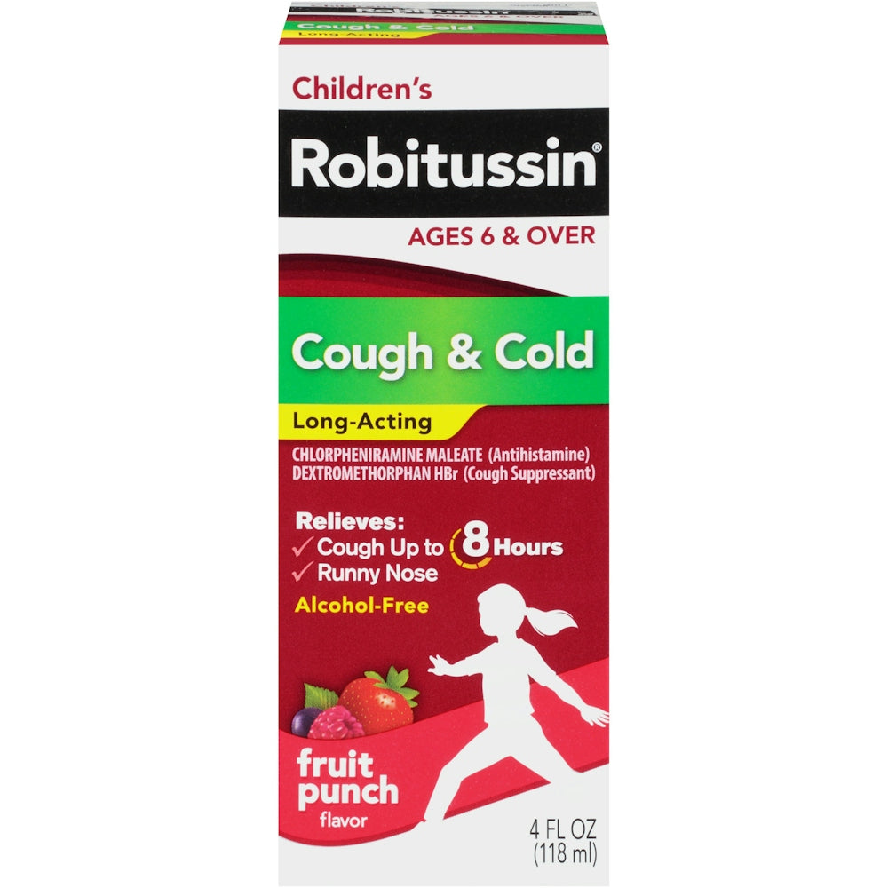 Robitussin® Pediatric Long-Acting Cough & Cold Fruit Punch Syrup, 4 oz
