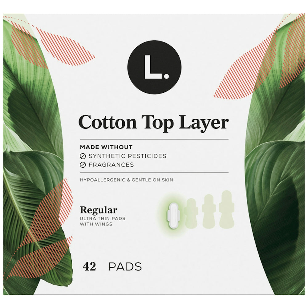 L. Organic Cotton Top Layer Pads, Regular Absorbency with Wings, 42 Count