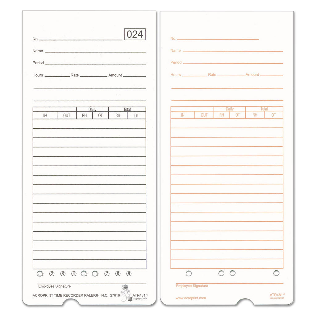 Acroprint Time Clock Cards for Acroprint ATR480, Two Sides, 7.5 x 3.35, 50/Pack