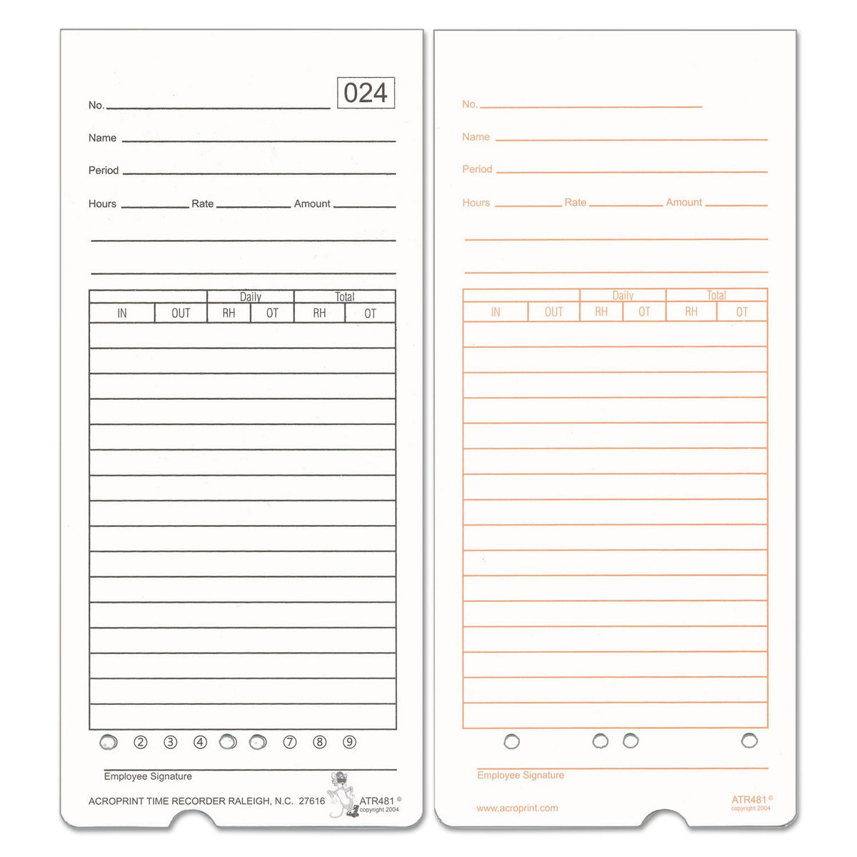 Acroprint Time Clock Cards for Acroprint ATR480, Two Sides, 7.5 x 3.35, 50/Pack