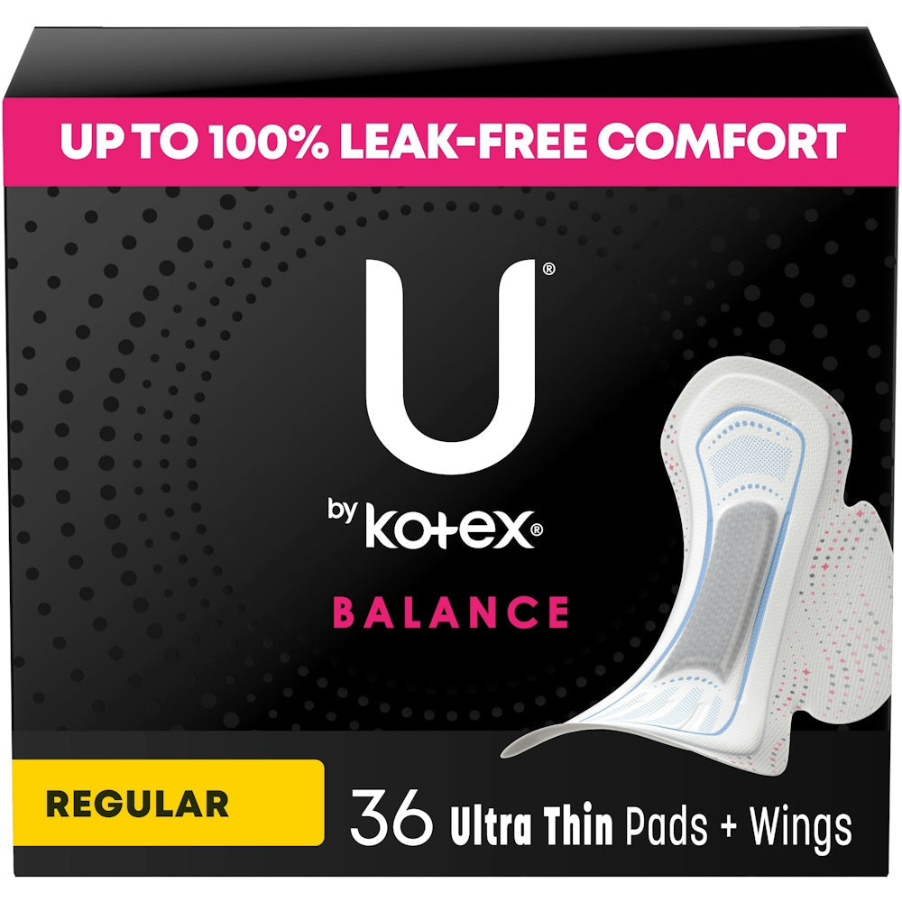 U by Kotex Balance Ultra Thin Pads with Wings, Regular Absorbency, 36 Count