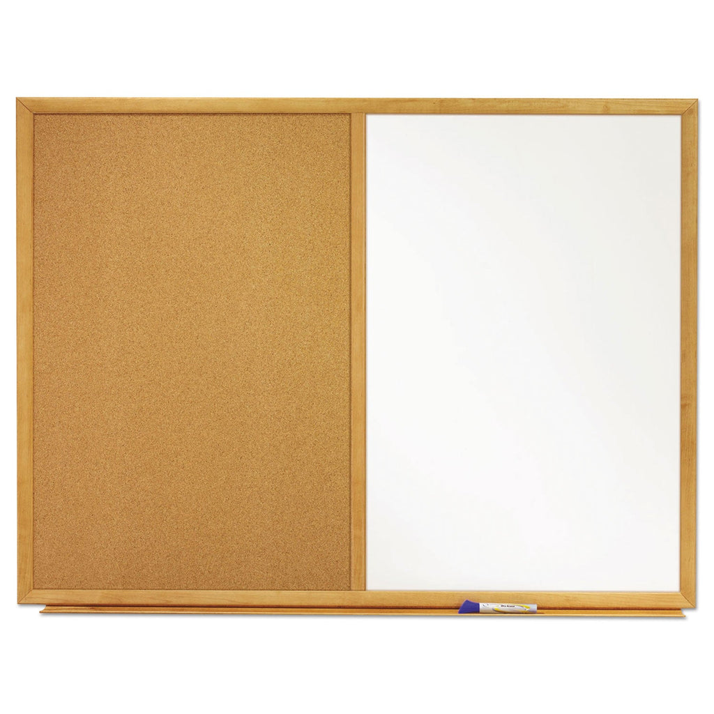 Quartet Bulletin/Dry-Erase Board, Melamine/Cork, 36 x 24, White/Brown, Oak Finish Frame