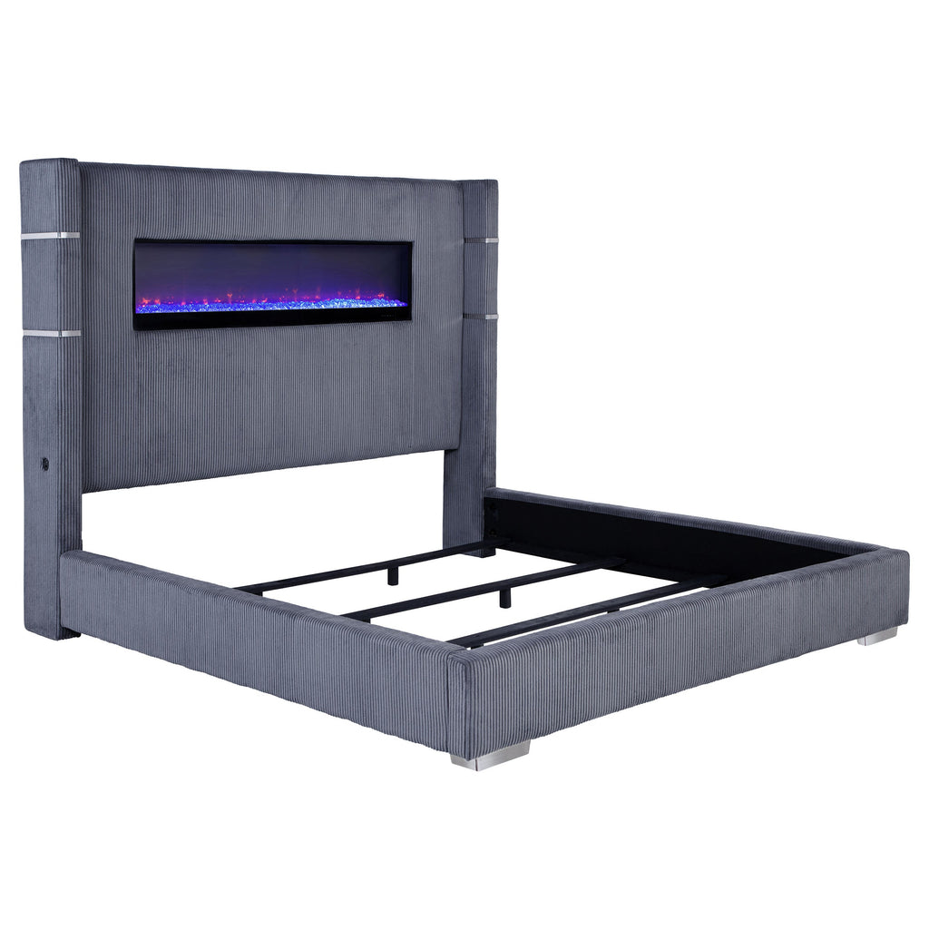 Tisdall Upholstered Eastern King Flame Visualizer Bed Grey