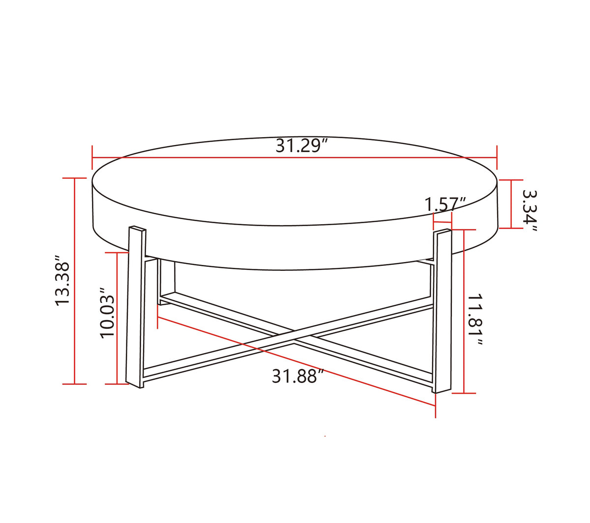31.29"Modern Retro Splicing Round Coffee Table  Fir Wood Table Top with Cross Legs Metal Base(Same SKU:W757123560)