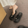 Women Trendy Sweet Metal Camellia Flower Platform Flip Flops, Thong Open Toe Slip Wedge Cushioned Sole Summer Beach Vacation Casual Slide Slippers