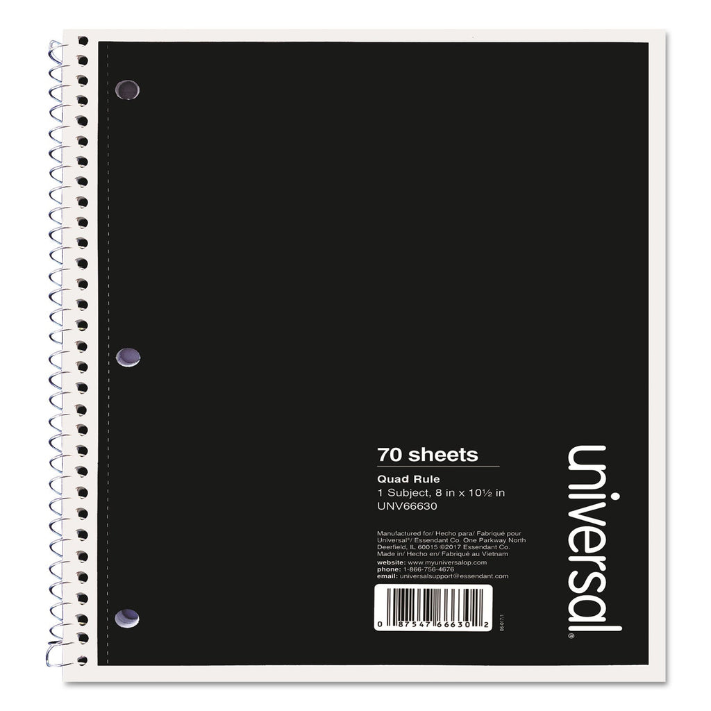 Universal Wirebound Notebook, 1 Subject, Quadrille Rule, Black Cover, 10.5 x 8, 70 Sheets