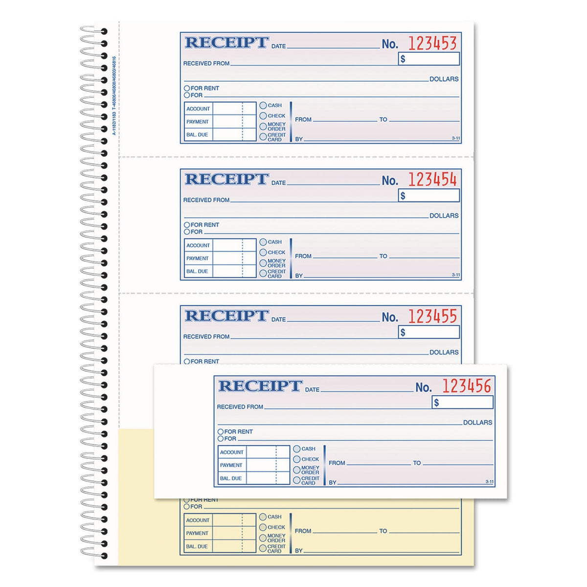 Adams TOPS Money/Rent Receipt Book, 7.13 x 2.75, Two-Part Carbon, 4/Page, 200 Forms