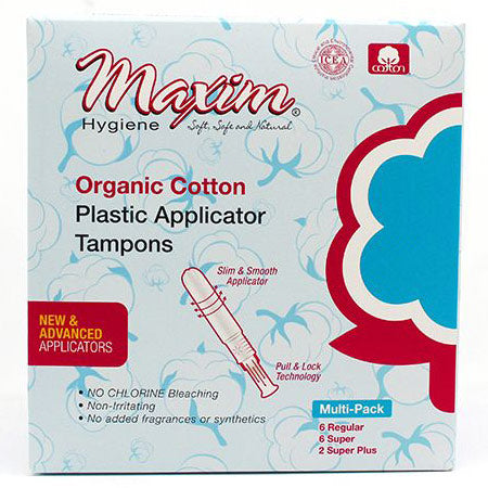 Maxim Hygiene Products Tampons Organic Cotton Plastic Applicator Multi-Pack