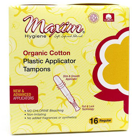 Maxim Hygiene Products Organic Cotton Plastic Applicator Tampons, Regular