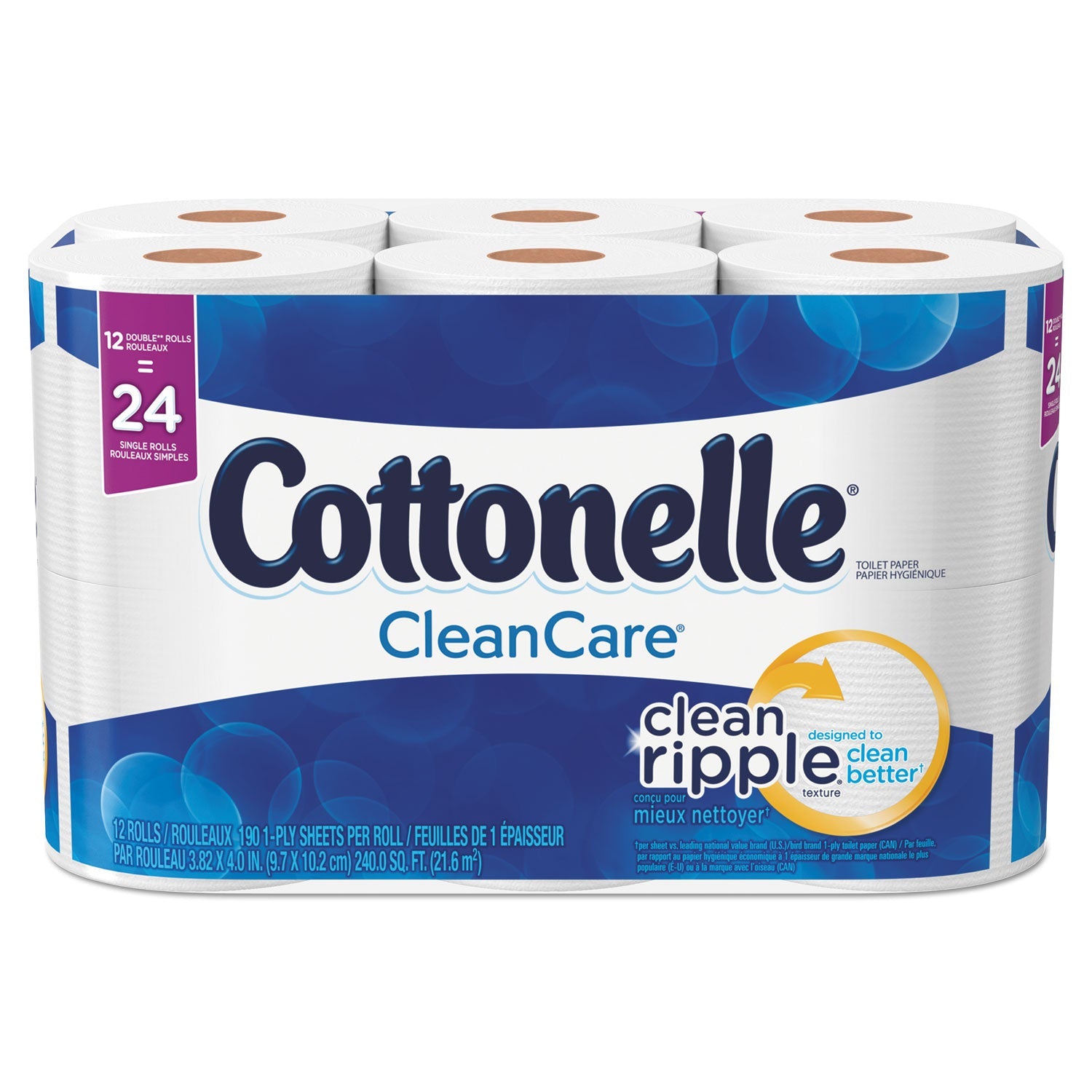 Cottonelle Clean Care Bathroom Tissue, Septic Safe, 1-Ply, White, 170 Sheets/Roll, 12 Rolls/Pack