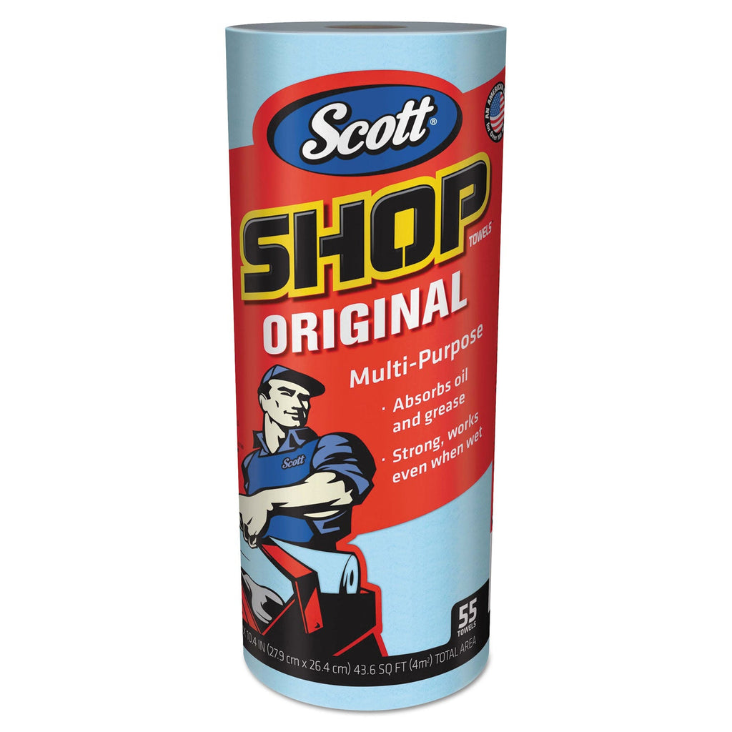 Scott Shop Towels, Standard Roll, 1-Ply, 9.4 x 11, Blue, 55/Roll, 12 Rolls/Carton