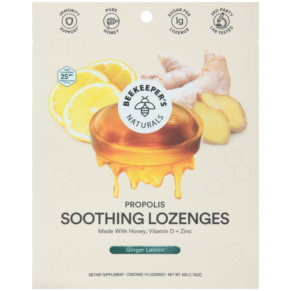 Beekeeper's Naturals Propolis Soothing Lozenges - Ginger Lemon - 14ct