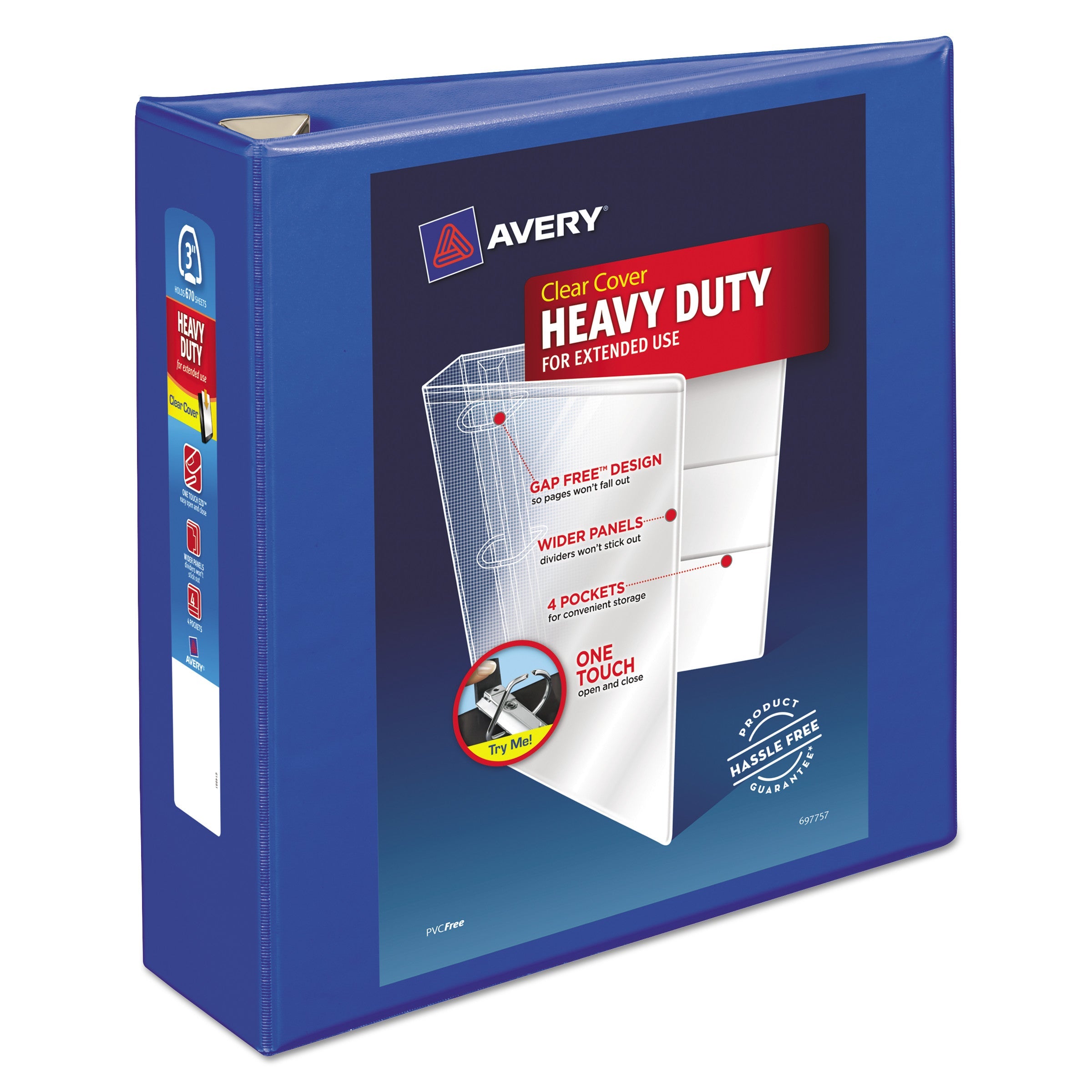 Avery Heavy-Duty View Binder with DuraHinge and Locking One Touch EZD Rings, 3 Rings, 3" Capacity, 11 x 8.5, Pacific Blue