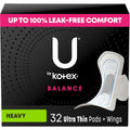 U by Kotex Balance Ultra Thin Pads with Wings, Heavy Absorbency, 32 Count