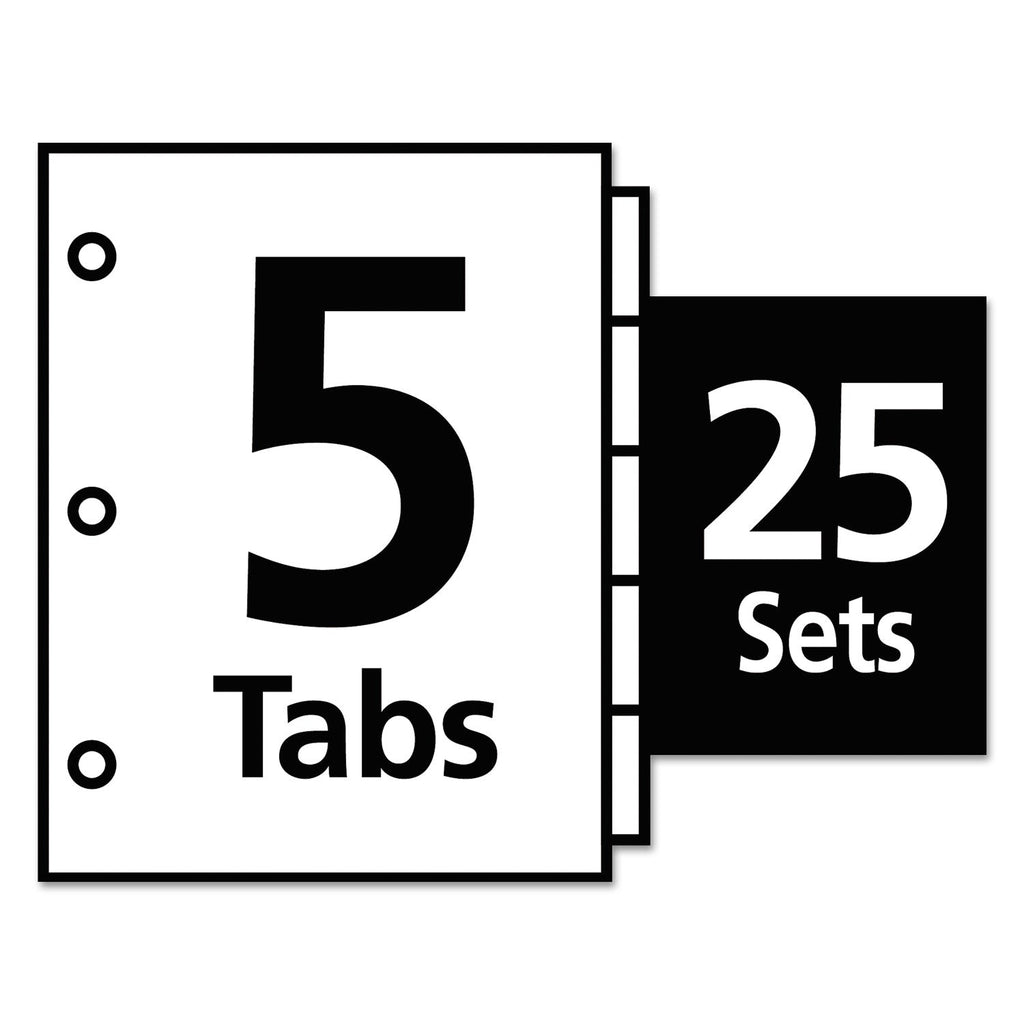 Office Essentials Index Dividers with White Labels, 5-Tab, 11 x 8.5, White, 25 Sets