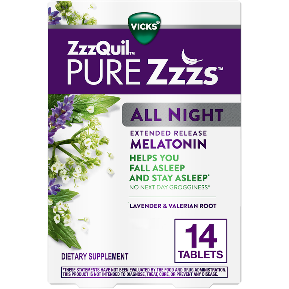 Vicks ZzzQuil PURE Zzzs All Night – Extended Release Melatonin