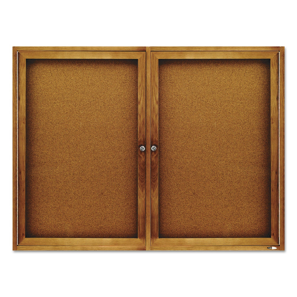 Quartet Enclosed Bulletin Board, Natural Cork/Fiberboard, 48 x 36, Oak Frame