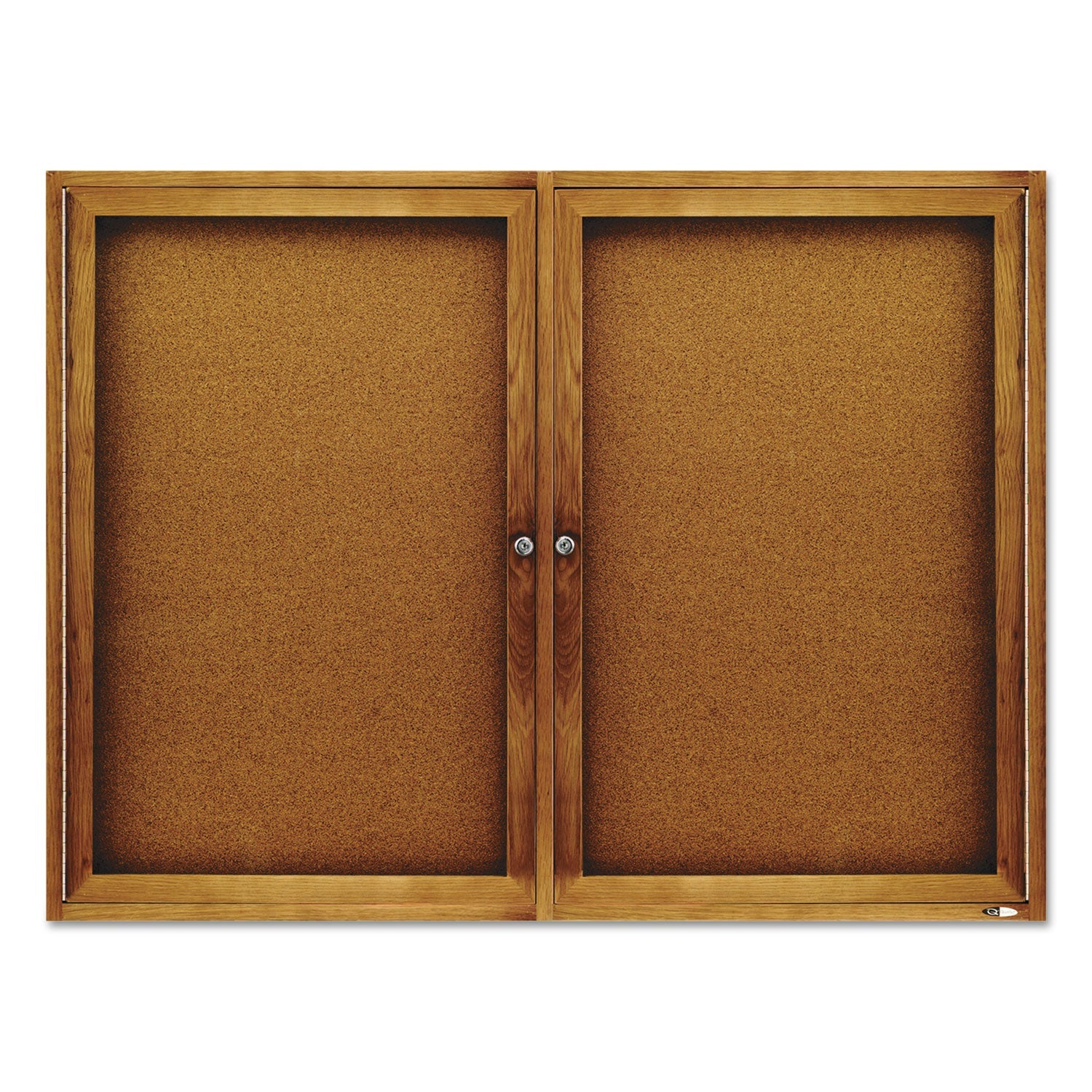 Quartet Enclosed Bulletin Board, Natural Cork/Fiberboard, 48 x 36, Oak Frame