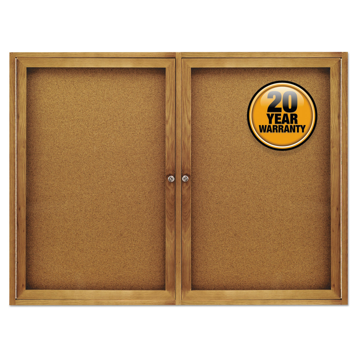 Quartet Enclosed Bulletin Board, Natural Cork/Fiberboard, 48 x 36, Oak Frame
