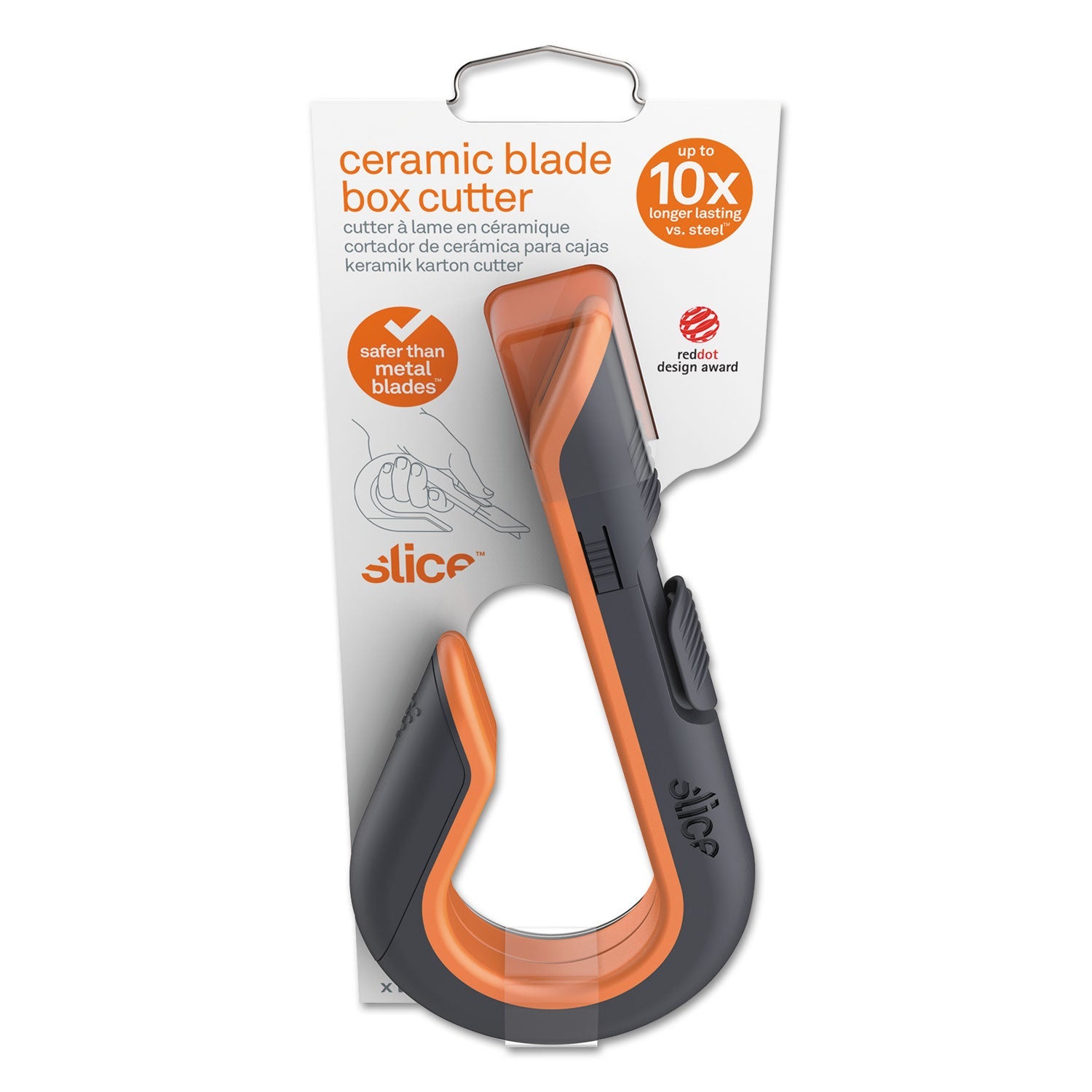 slice Box Cutters, Double Sided, Replaceable, 1.29" Carbon Steel Blade, 7" Nylon Handle, Gray/Orange