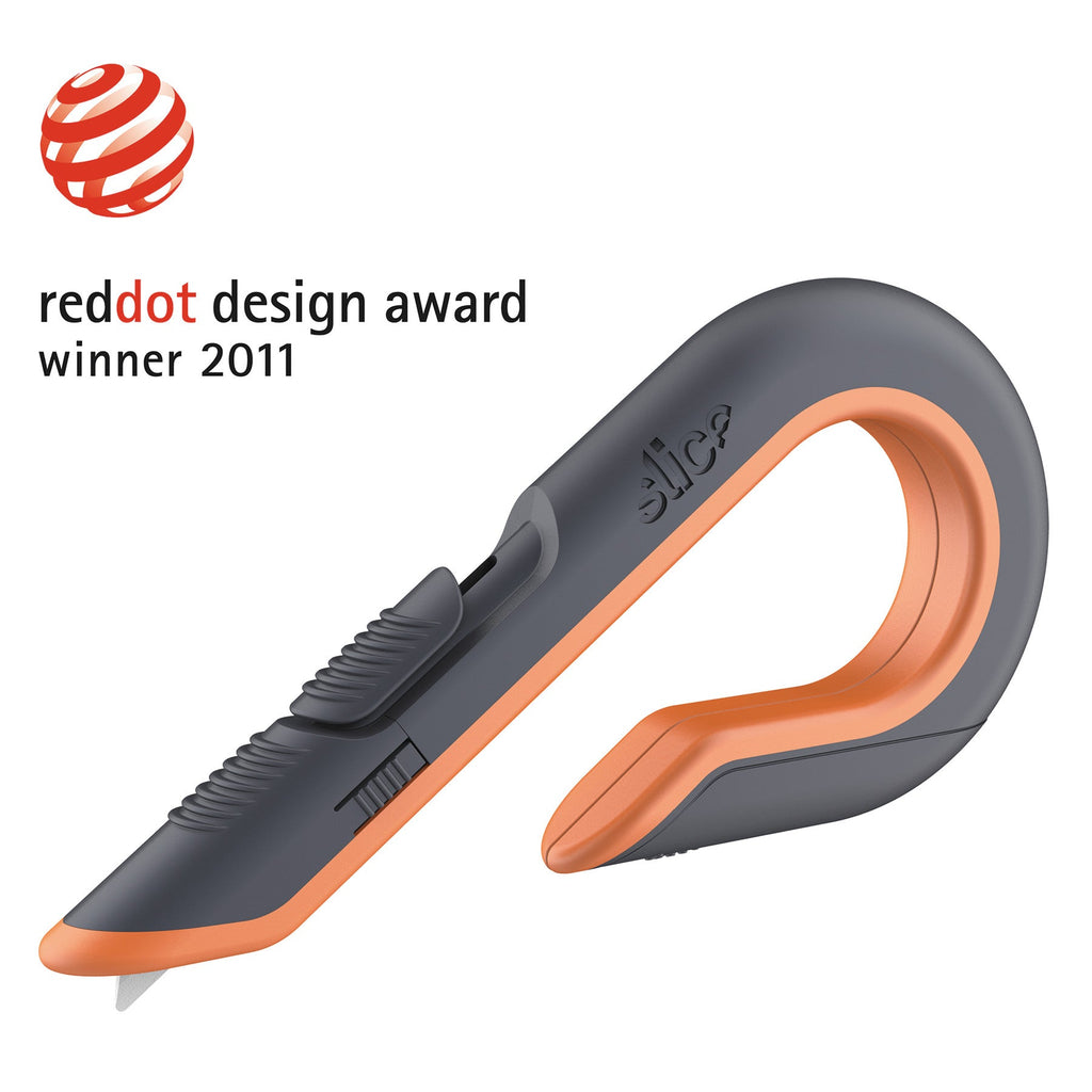 slice Box Cutters, Double Sided, Replaceable, 1.29" Carbon Steel Blade, 7" Nylon Handle, Gray/Orange