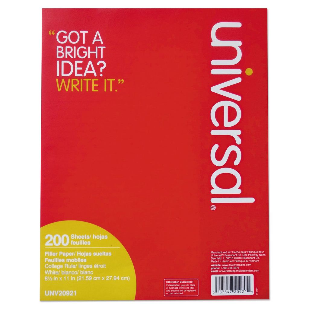 Universal Filler Paper, 3-Hole, 8.5 x 11, Medium/College Rule, 200/Pack