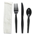 Boardwalk Four-Piece Cutlery Kit, Fork/Knife/Napkin/Teaspoon, Heavyweight, Black, 250/Carton