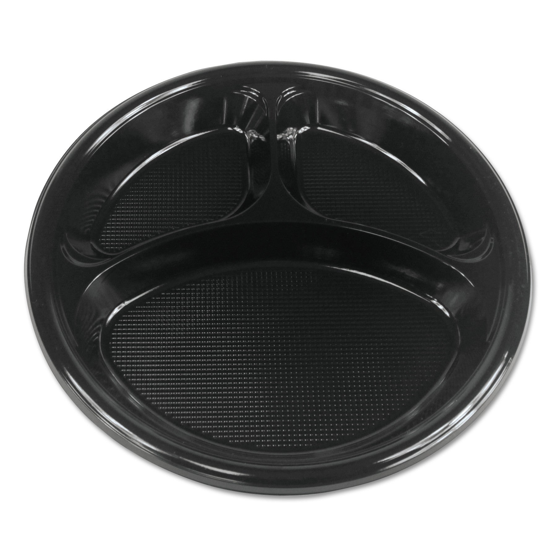 Boardwalk Hi-Impact Plastic Dinnerware, Plate, 3-Compartment, 10" dia, Black, 500/Carton