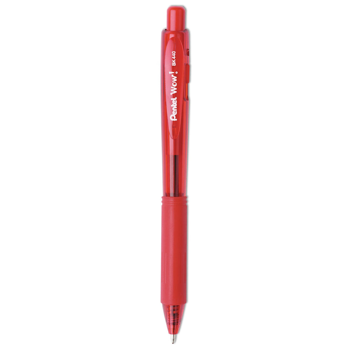 Pentel WOW! Ballpoint Pen, Retractable, Medium 1 mm, Red Ink, Red Barrel, Dozen
