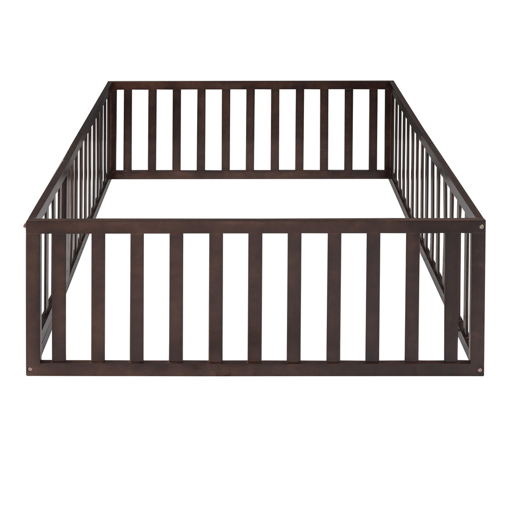 Full Size Wood Daybed Frame with Fence Walnut(OLD SKU:WF289662AAL)