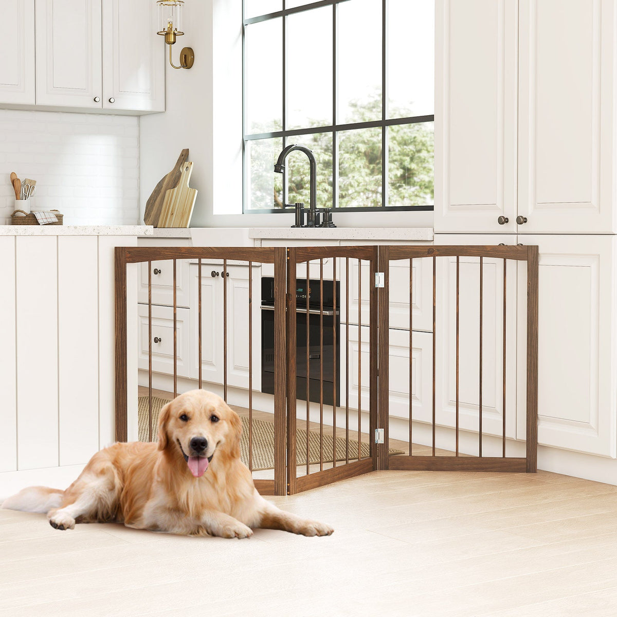 30 Inch Tall Wooden Pet Fence for Cats Small and Medium Dogs-Brown